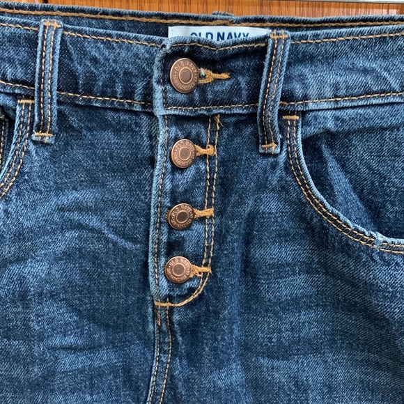 High Waisted Medium Wash Distressed Denim Skirt - Picture 2 of 10